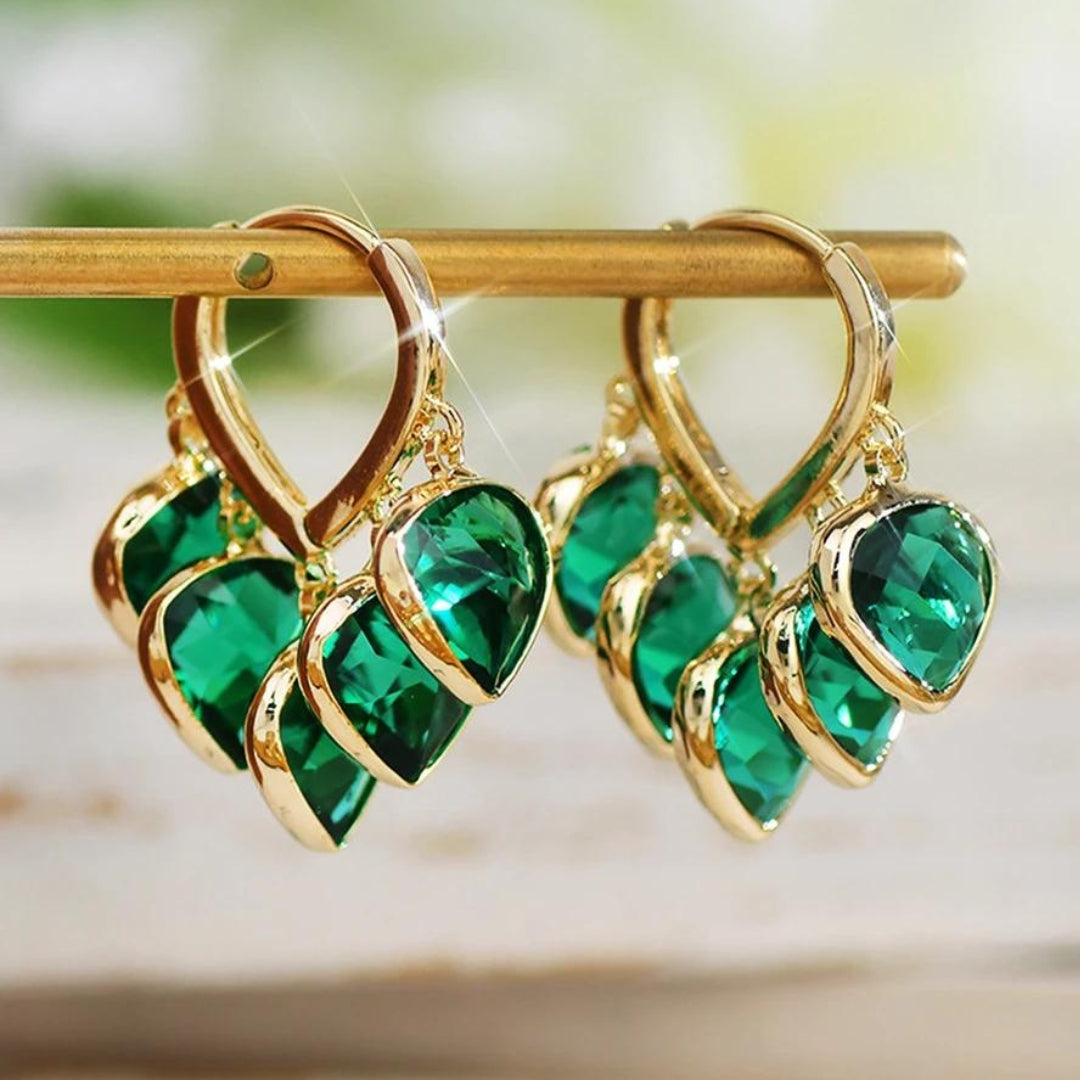 Groene Gouden Blad Oorbellen