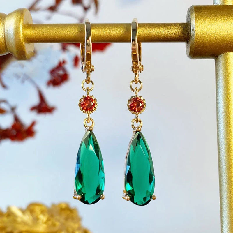Vintage Groene Hangende Kristallen Oorbellen