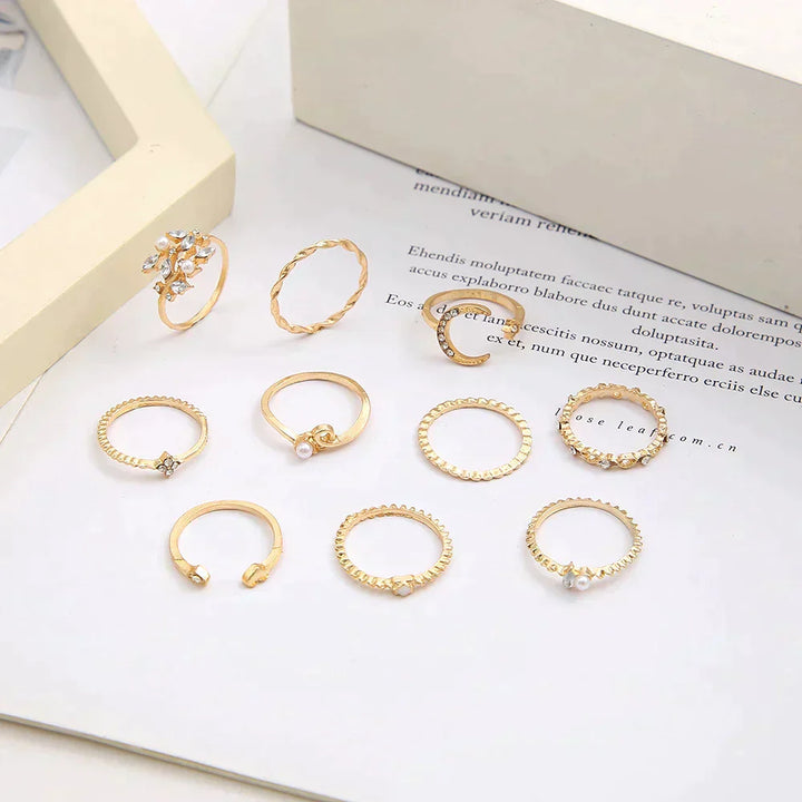 10-pack van Boheemse zilveren en vergulde ringen