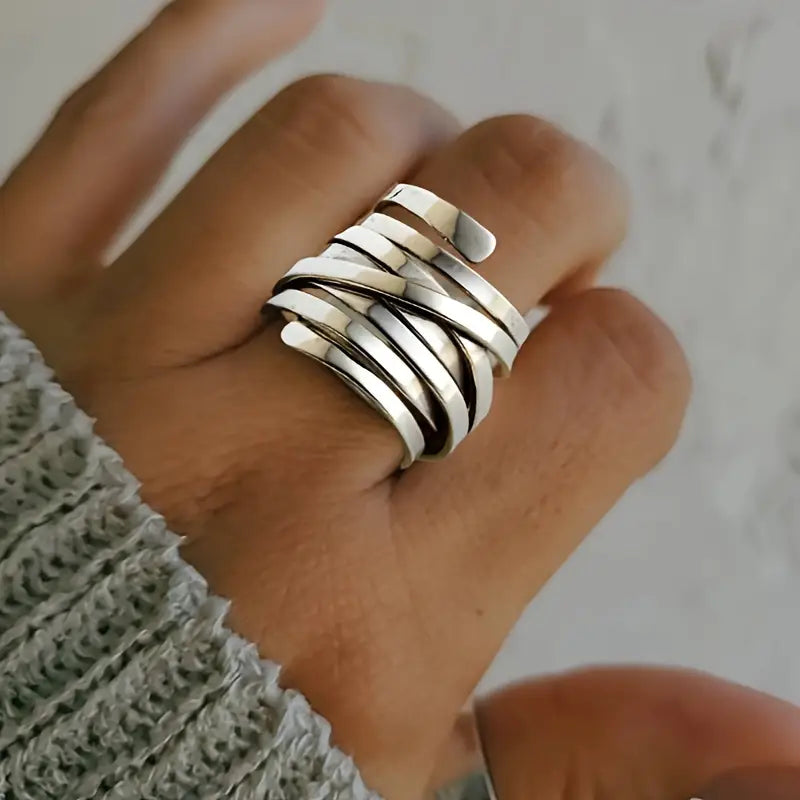 Hazel - Vintage Dikke Laag Zilveren Ring