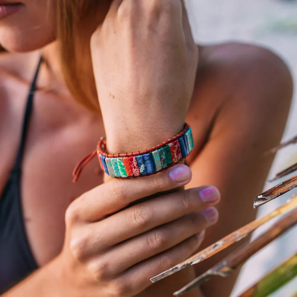 レインボージャスパーレザーブレスレット